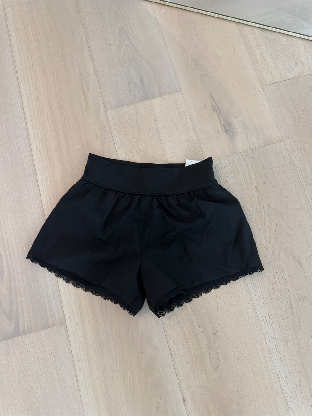 Girls' Black Lace-Trim Stretch Waist Shorts